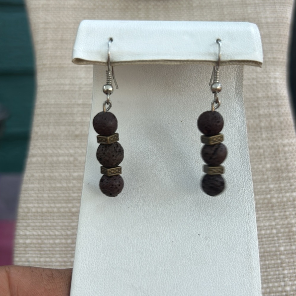 Handmade pumice lava rock and brass separators Earrings